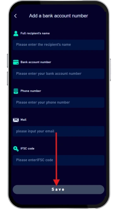 click on Save button to withdraw